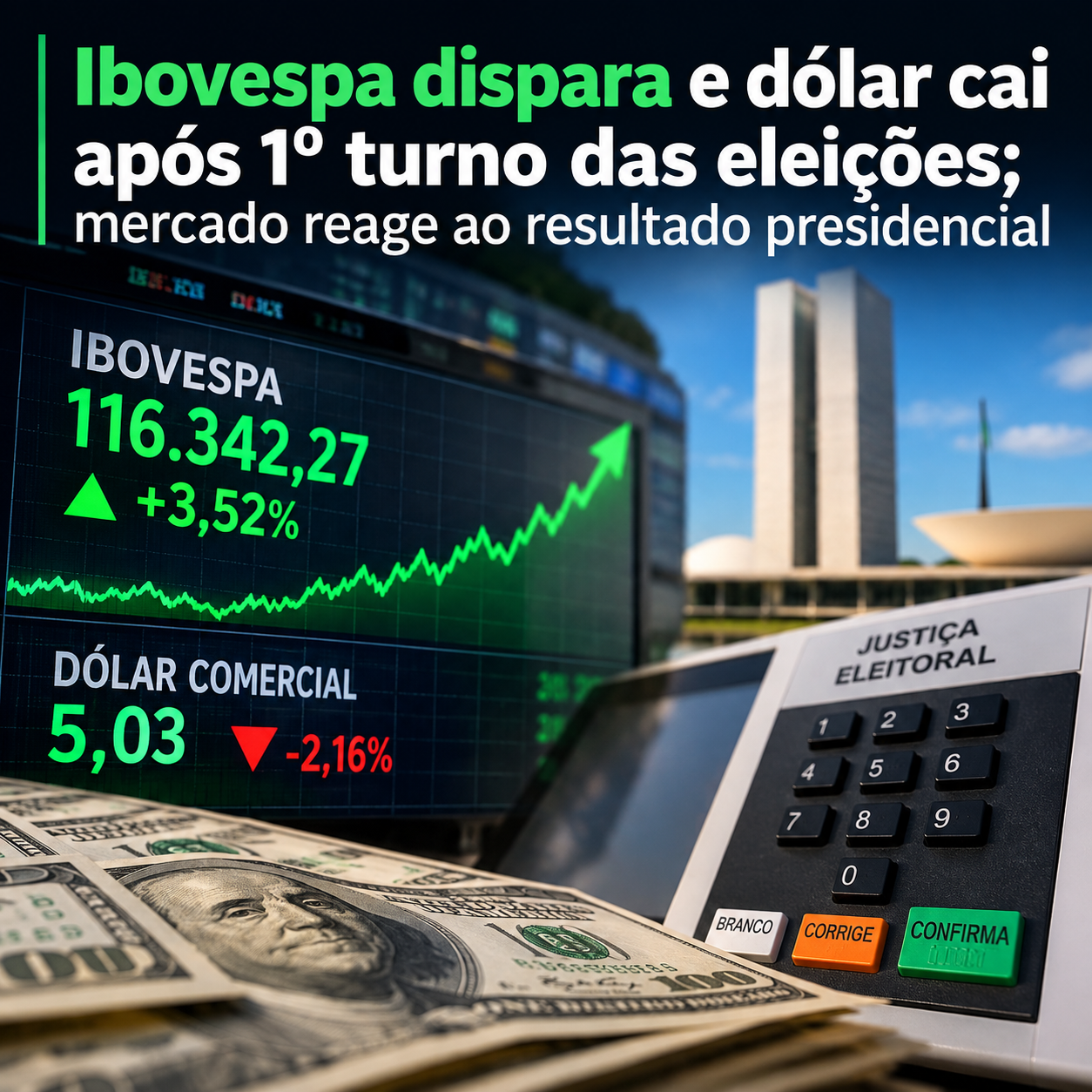 Ibovespa dispara e dólar cai após 1º turno das eleições; mercado reage ao resultado presidencial